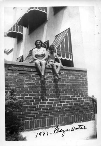 The Block Family at the Plaza Hotel - Woman and Child Sitting On Wall